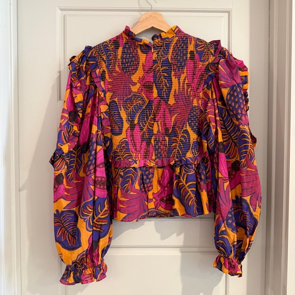 Farm Rio Fruit Dream Smocked Balloon Sleeve Top Size Medium - Picture 4 of 8